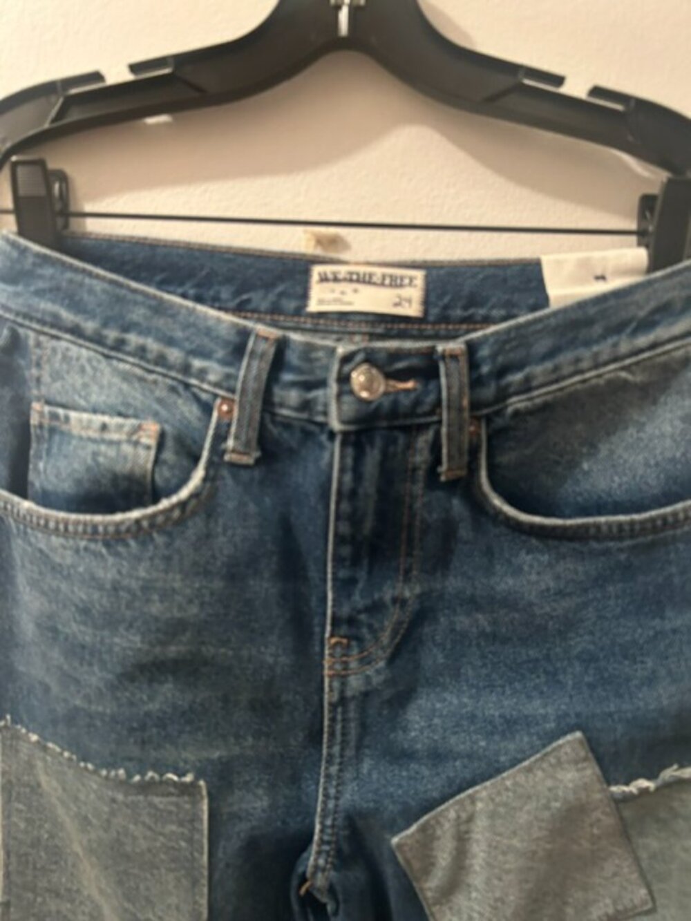 We The Free Free People Bare With Me Patchwork Straight Leg Denim Jeans - Picture 3 of 16